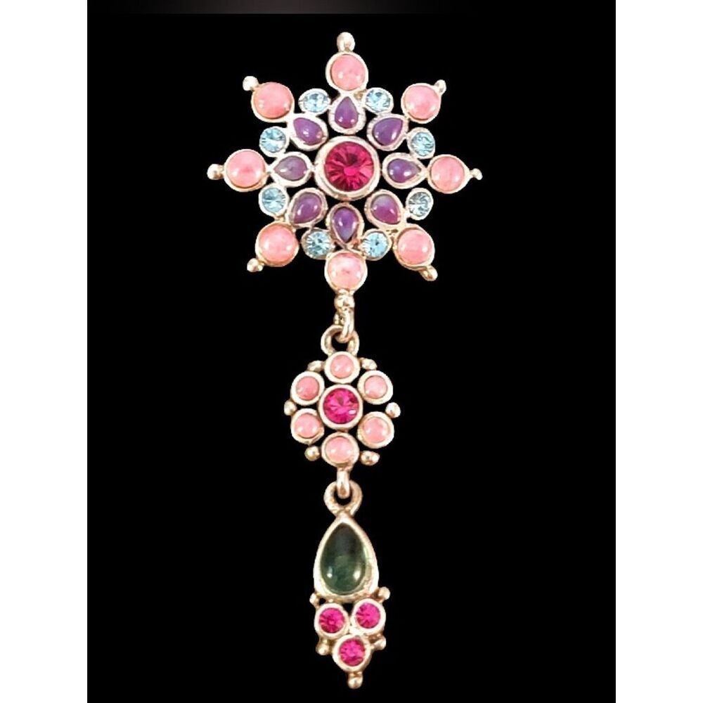 Barse Multi-Stone Gemstone Three Tier Dangle Sterling Silver Pendant -NEW